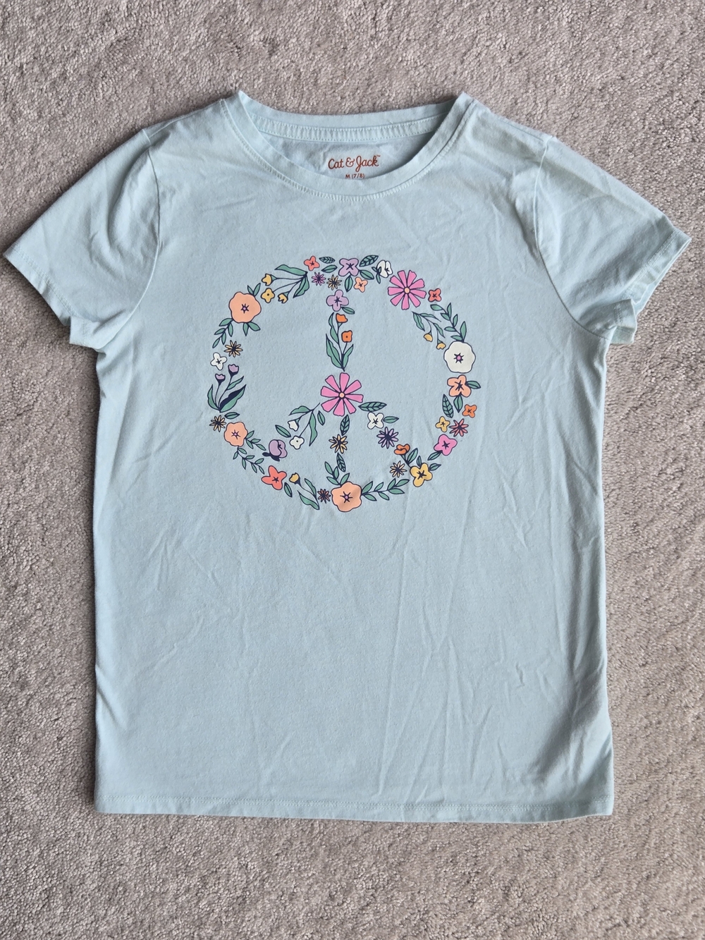 Cat & Jack Light Blue Floral Peace Sign Tee